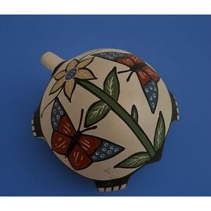 Mata Ortiz Pottery Turtle Butterfly Flower Design Martha Hernandez Art Mexican